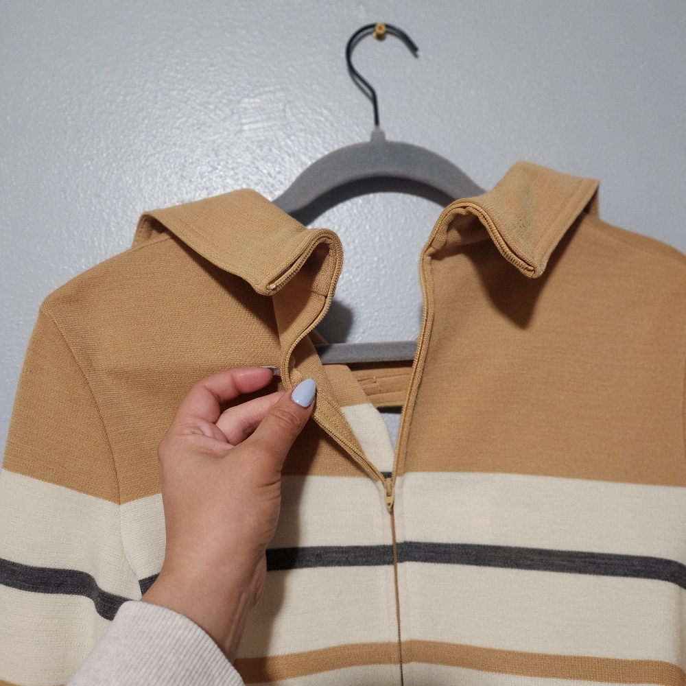 BUTTE KNIT Womens Small Striped Wool Blend Collared Sweater Neutral Vintage 70s - Picture 7 of 14